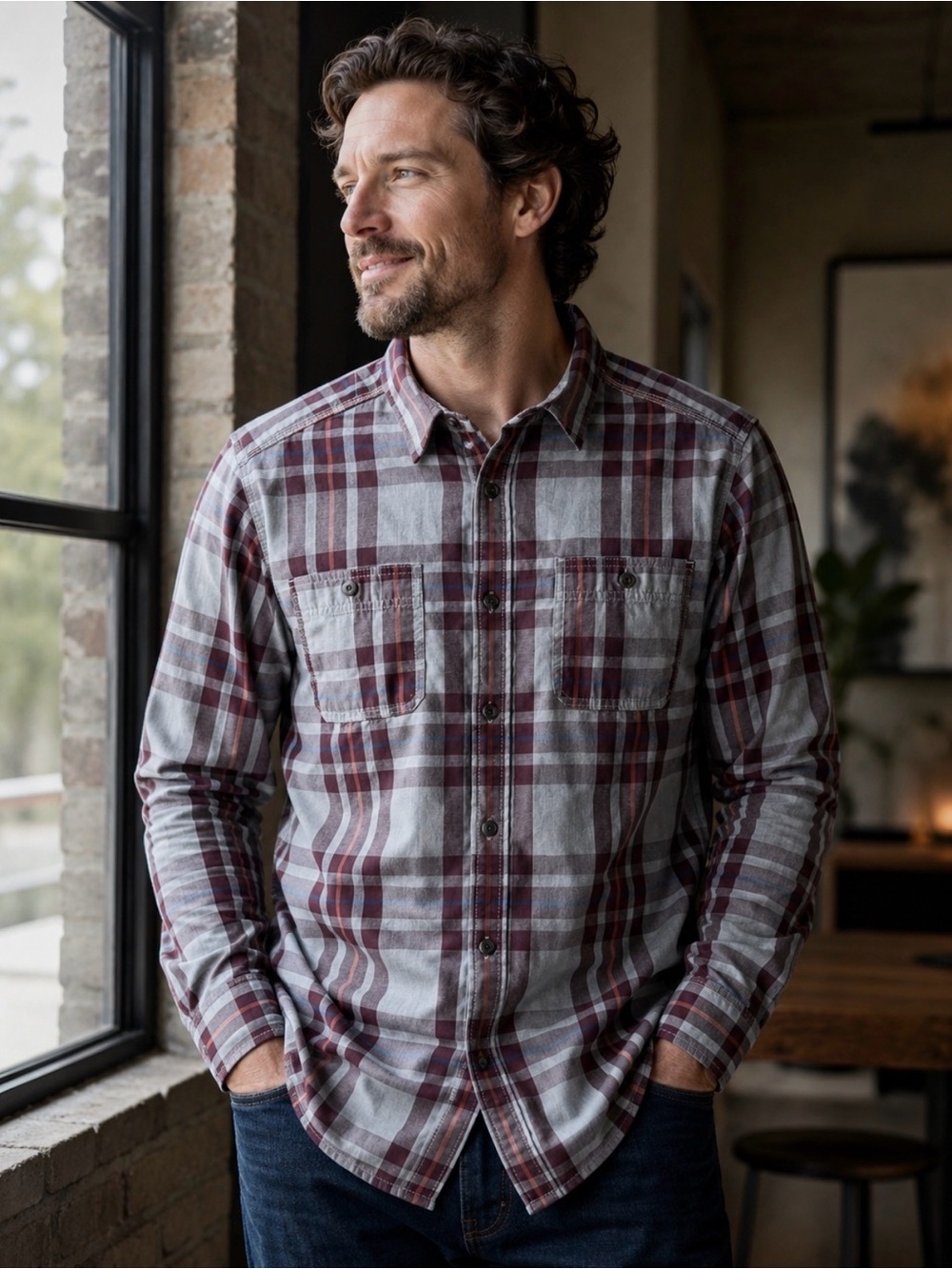 The North Face Plaid Button‑Up Shirt – Men’s Large